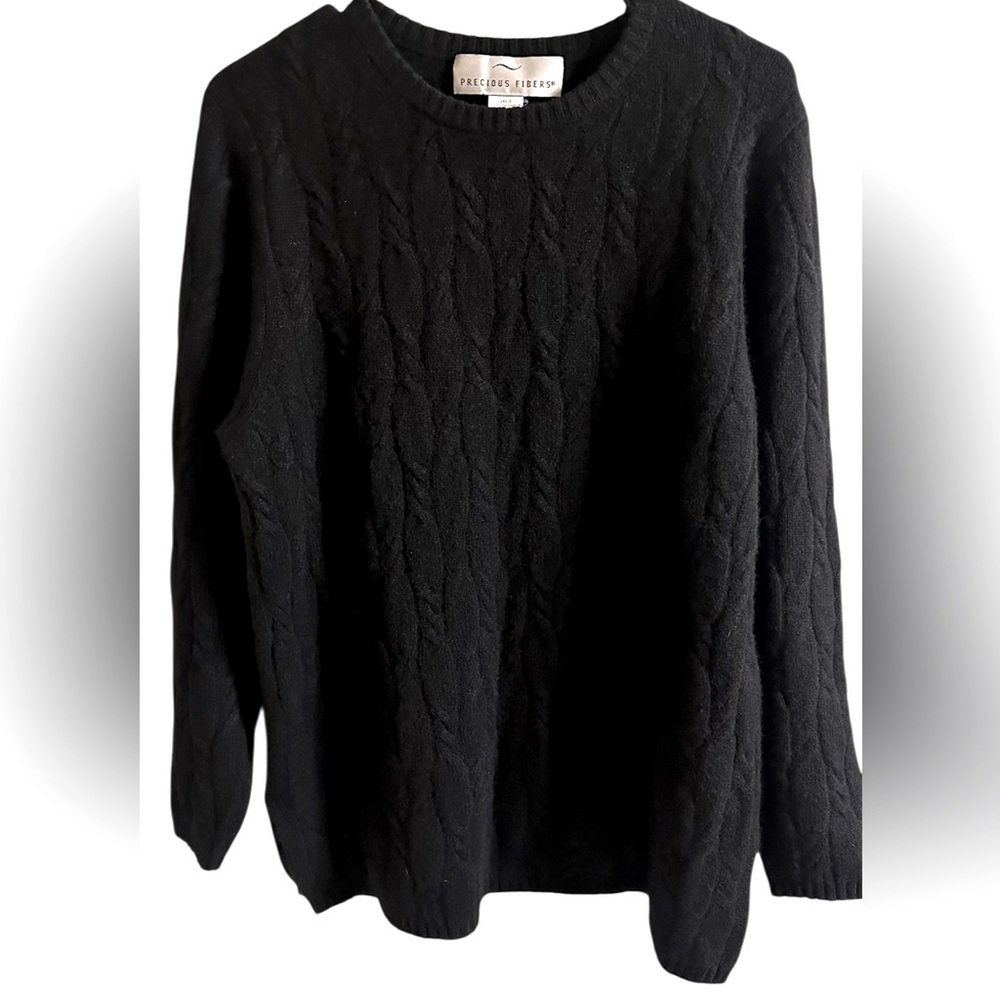 100% CASHMERE Vintage Precious Fibers Black Oversized Cable Knit Sweater Women L